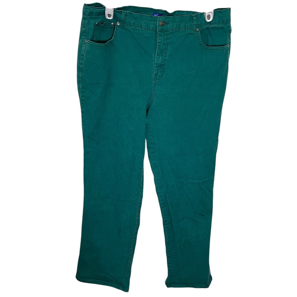 Kim Rogers 18W Green Denim Pants Straight Leg High Rise Stretch Classic Preppy - Picture 3 of 6